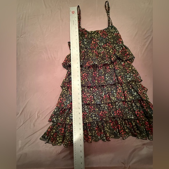 H&M Y2K Vintage Black/Red Ruffled Tiered Spaghetti Strap Mini Sundress 6/Small - Picture 3 of 8